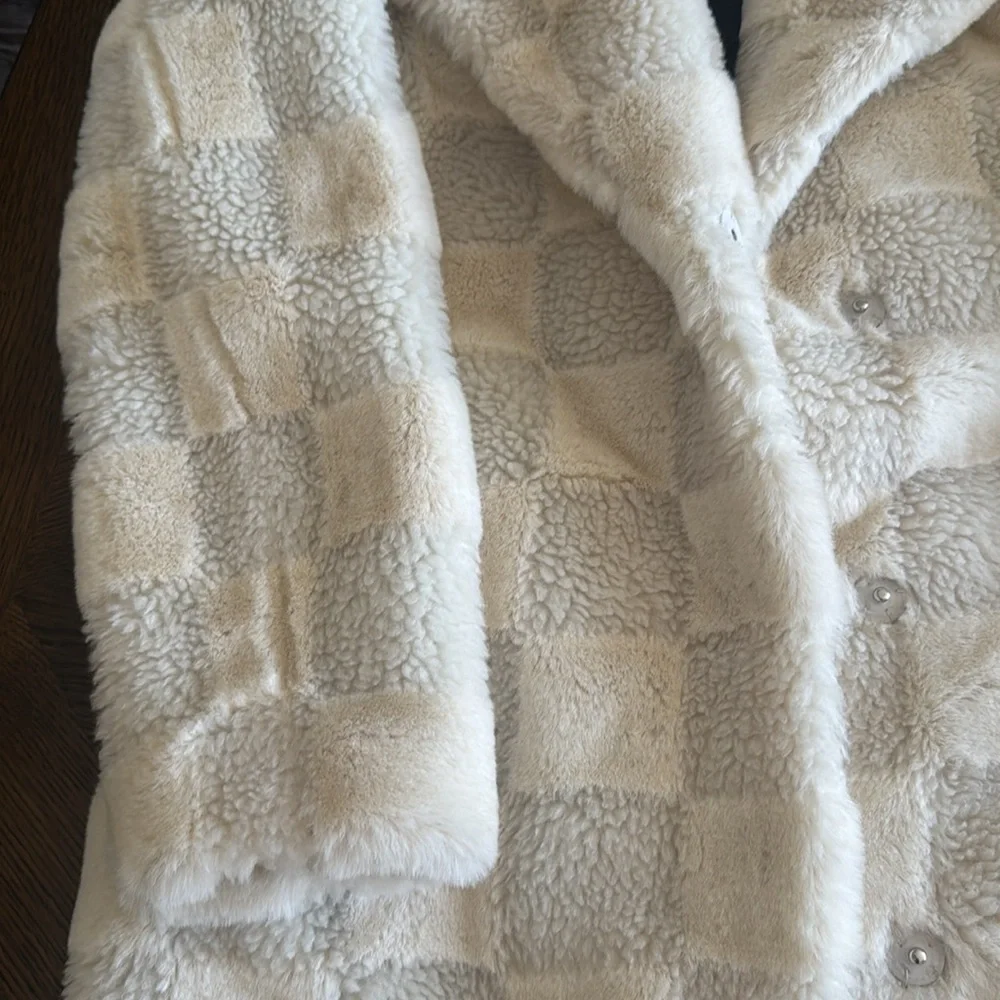 Apparis Tikka Checkerboard Faux Fur Coat, Size Small, $695